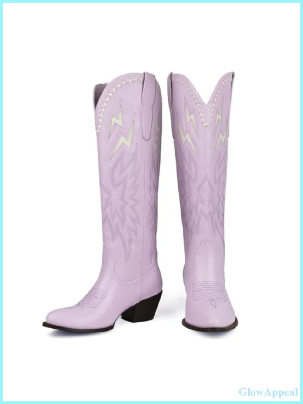 Knee High Cowboy Boots Women Pull On Pointed Toe Chunky Low Heel Western Boots